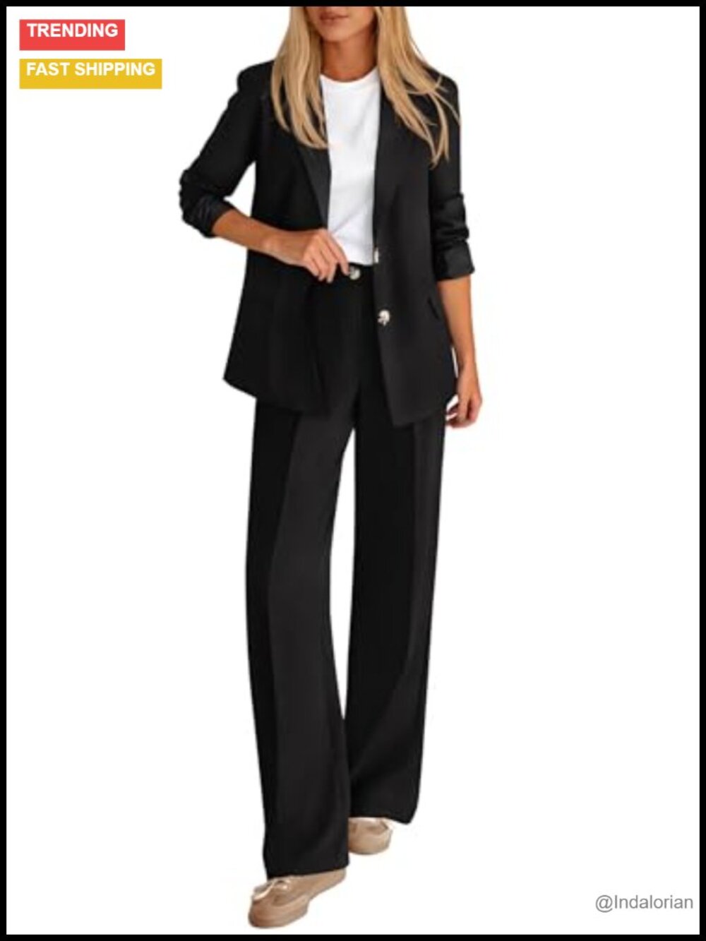 Women's 2 Piece Blazer and Wide Leg Pants Suit Set Business Casual